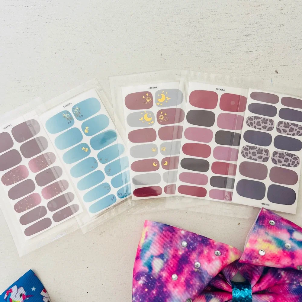 JoJo Siwa Hair Bow Bundle with Galaxy Rainbow Unicorn Designs & Nail Wraps